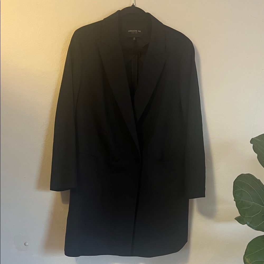 Lafayette 148 Dark Navy Double Breasted Long Blazer Coat